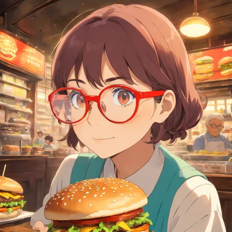 hamburger　woman　Glasses