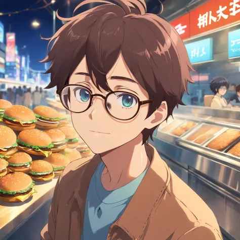 hamburger　male　Glasses