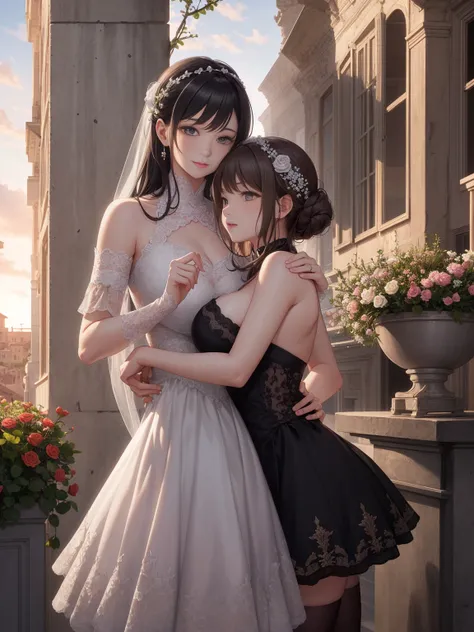 ((Highly detailed CG unity 8k wallpaper)), Roman Emperor Constantine the Great and a beautiful woman named Serdica, beloved by the Roman Emperor Constantine the Great. A happy couple. Rose、Gypsophila、Cute flowers、An eternal bond of love. Mutual affection. ...