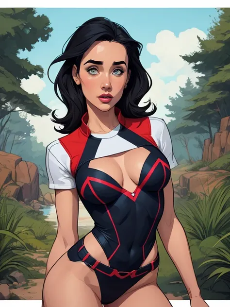 Personagem mulher PinUp dos anos 30 com marcas de guerras Imagem de desenho animado de uma mulher .cartoon style illustration, estilo de arte dos desenhos animados, estilo de arte dos desenhos animados, digital illustration style, design de personagens alt...