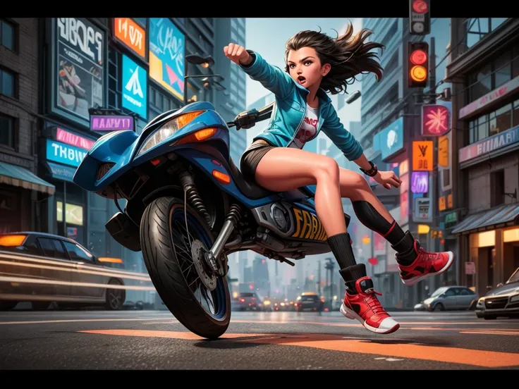 (best quality,4k,8k,highres,masterpiece:1.2),ultra-detailed,(realistic,photorealistic,photo-realistic:1.37),running,escaping,bright-colored,blurry motion,Police car chase,street,night scene,dynamic lighting,teenage girl,vibrant colors,energetic,adventure,f...