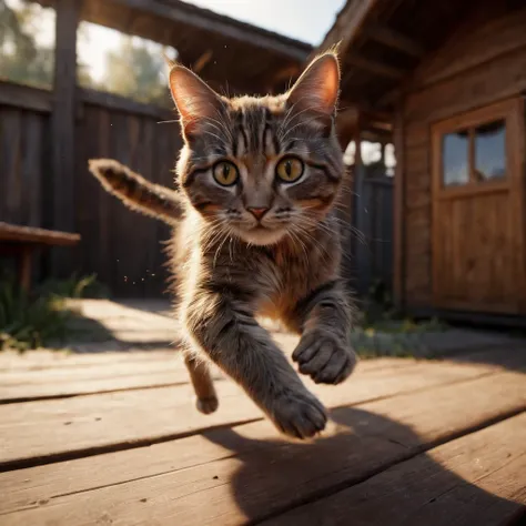 ultra detailed macro photography capturing the risp movement of a cat, on cue, using a paw to showcase its power in a mid-air le...