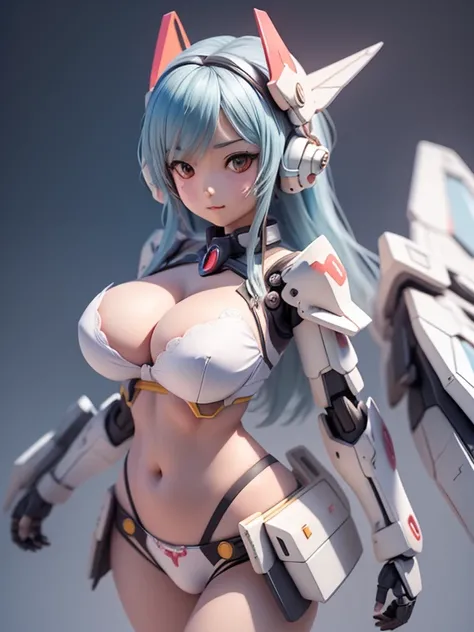 {(Japanese young girl)}, ((Wearing a futuristic Gundam mecha)),(She is fused with Gundam), with headgear, With V fins , ((unarmored cleavage)), ((unarmored stomach)), ((Unarmored upper arms)), ((Unarmored Face)), (unarmored hand), (unarmored waist), ((Unar...