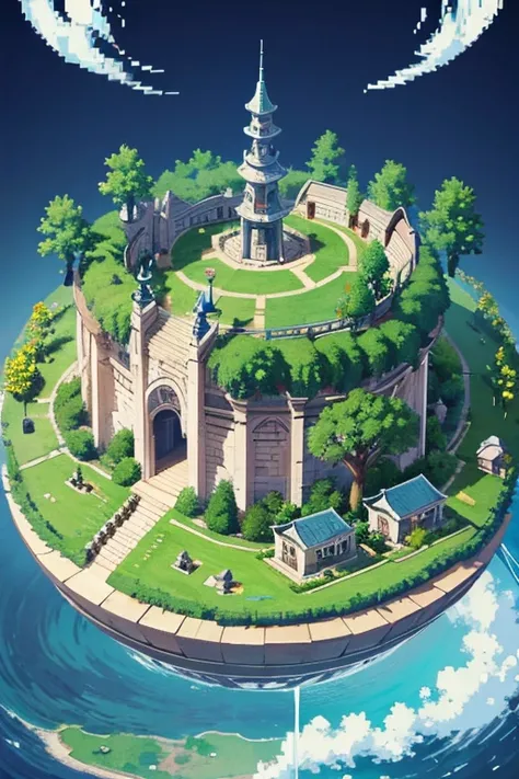 fantasy world, estilo isekai de anime, aldea en las montaras, estilo pixel art