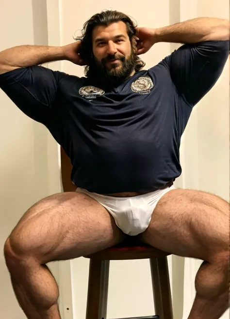 arafed man with a beard and a shirt on sitting on a stool, thicc, sebastien chabal, sitting on his throne, photo from a promo shoot, wearing only pants, his legs spread apart, large thighs, 2021, exposed thighs!!!, 2 0 2 1, bearded man seated on a throne, ...