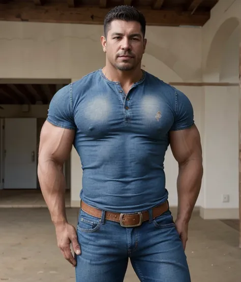 1male, vaqueros, Big muscles,  rostro, realista, foto, real foto, cuerpo completo, jeans,  frontside 