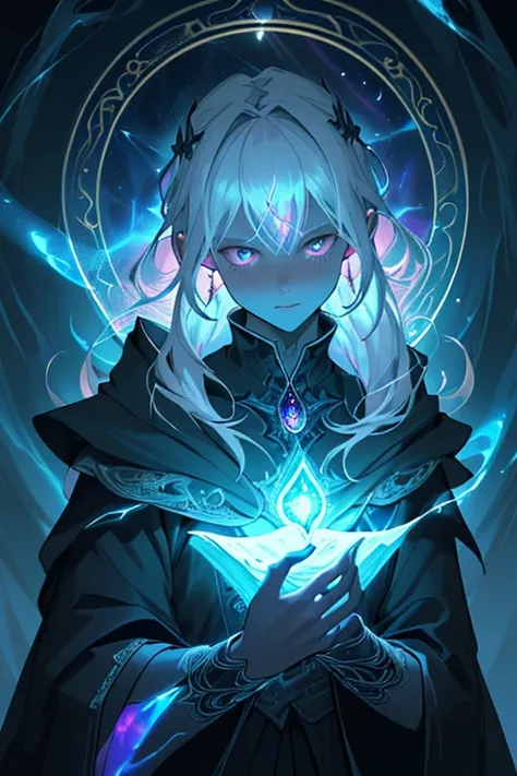 (Ultra detailed), (masterpiece), (best quality), (very detailed CG unit 8k wallpaper), ((a necromancer)) dark in its lair, (((visible magical aura)), (((upper body))), dim light, soft light, concept art, dimly lit, forbidden magic accessories, cinematic, h...