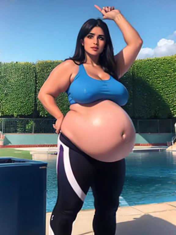 Salma Hayek, sport outfit, chubby body,bbw, morbidly obese, fat, Big pregnant round belly