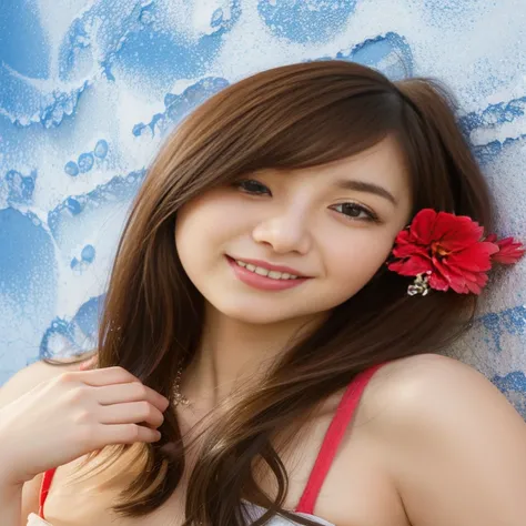 A woman in AL-Arafad poses for a photo with a flower in her hair, Ayaka .Ogata Aoi, young asian girl, Young Asian woman, Ayami kojima amano, Beautiful Japanese girl face, Takano Aya, Young cute pale Asian face, a Young Asian woman, Ayami, Qingdao Chiho, Ya...