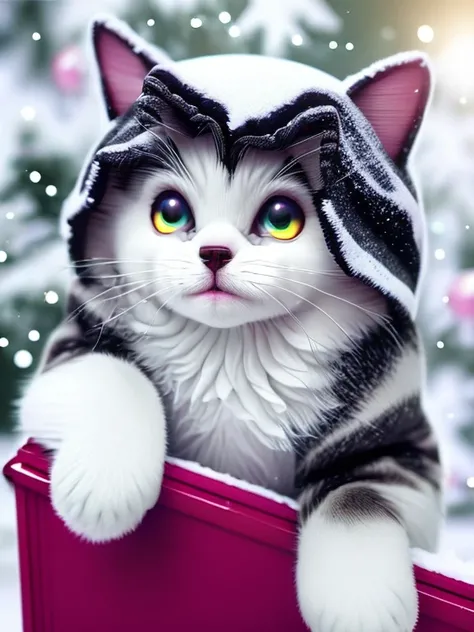 a cute little cat+Snow-white furry，Big bright eyes，A sweet smile，A sweet smile，Open-mouthed！！！，Dress up as a fashion model，Wearing a stylish suit with pink crystal texture，Hats and handbags，Snow white fluffy，Big bright eyes，Big bright eyes，standingn，Fluffy...