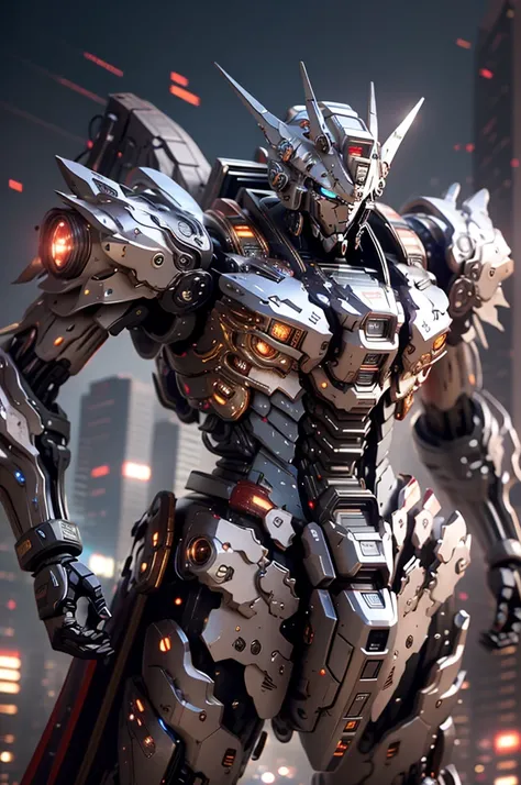 best quality, 8k, high resolution, giant humanoid robot stand in city, mecha, sharp focus