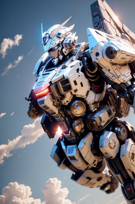 best quality, 8k, high resolution, giant humanoid robot flying in sky, mecha, sharp focus