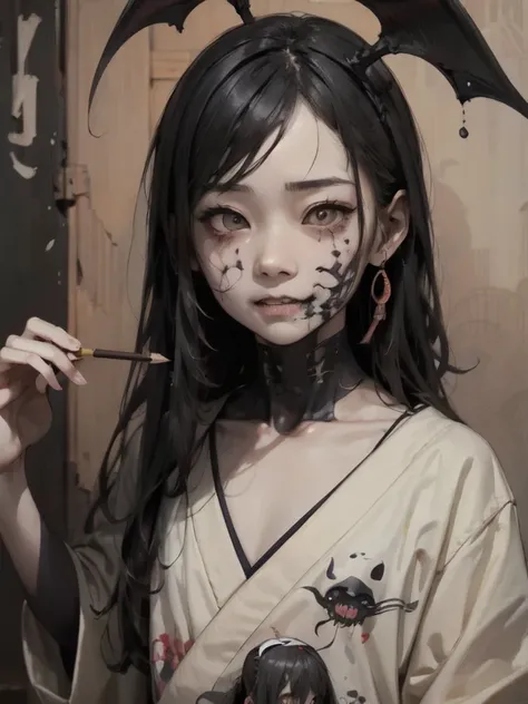 ((Japanese schoolgirl))、scribble, nightmare, doll-like face, Manga style, rough sketch, Horror elements, (masterpiece), (High resolution), (very delicate), (clear), Manga styleイラスト, (drawing style), Japanese painting, The whole body is scary, (Spooky), Jap...