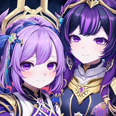 anime girl with purple hair and purple eyes in a purple outfit, ayaka genshin impact, [[[[grinning evily]]]], akasuki voidstar, onmyoji portrait, hajime yatate, anime moe artstyle, portrait knights of zodiac girl, keqing from genshin impact, ayaka game gen...