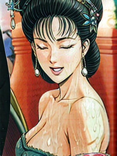 NSFW,Perfect Face,Suikoden,Mrs. Lin,Large areola、Full nudity、Full Body、Thick pubic hair、Cloudy semen overflows from the female genitals、Pubic hair of the same color as the hair、Messy Hair、Mouth open、With eyes closed and panting、Undressing