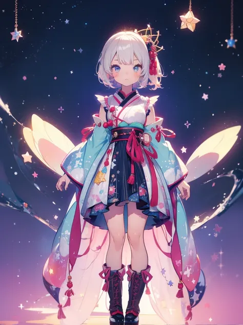 1girl、vtuber-fullbody、star fairy、masterpiece、official art、super detailed、super beautiful、かわいいstar fairy、white straight short hai...