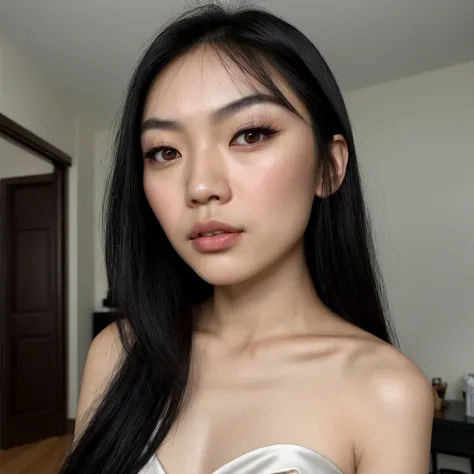 Instagram photo of a Chinese-Canadian, Long, silky black hair, almond-shaped eyes, expressive, dark eyelashes, oval face, high cheekbones, porcelain complexion, rosy lips