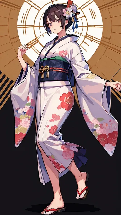 (masterpiece), (highest quality), (super detailed), ultra-detailed, (((male))), whole body, maleに焦点, Down to the toes, (((kimono)))