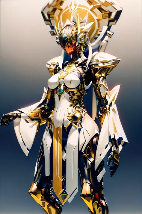 A woman adorned in fantasy-style full-body armor, a crown-concept fully enclosed helmet that unveils only her eyes, a composite layered chest plate, fully encompassing shoulder and hand guards, a lightweight waist armor, form-fitting shin guards, the overa...