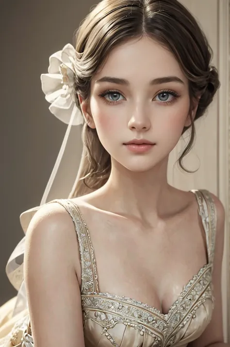 antique hand-painted, beautiful detailed eyes, beautiful detailed lips, extremely detailed face, long eyelashes, soft porcelain skin, delicate features, vintage style, elegant dress, graceful pose, natural lighting, muted color palette, subtle brush stroke...