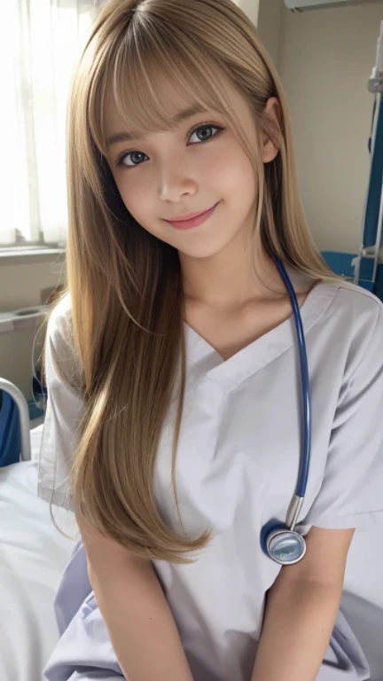 (Medium Chest)、Sexy cute looks and cute 15 year old beautiful girl, Beautiful and sexy face、A strong wind blows my hair in front of my face、Beautiful blonde with cute long straight hair, Sexy eyes hidden behind long bangs,slightly dark skin, height: 156cm,...