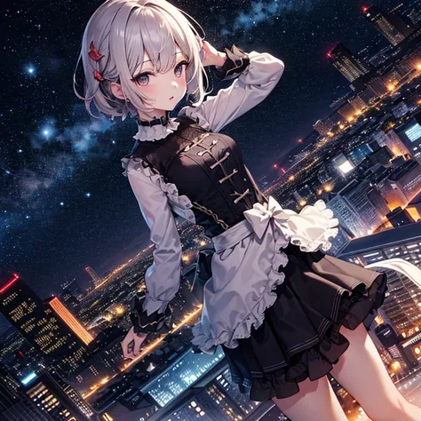 ultra detailed game CG, (High resolution:1.1),(absurderes:1.1), 1girl in, , Solo, Simple Anime, nightcity, Overlooking the night view from a height