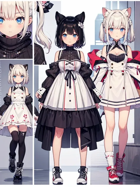 1girl、Oversized jersey top、Rib knit cuffs and hem、vtuber-fullbody、Milky white short hair、