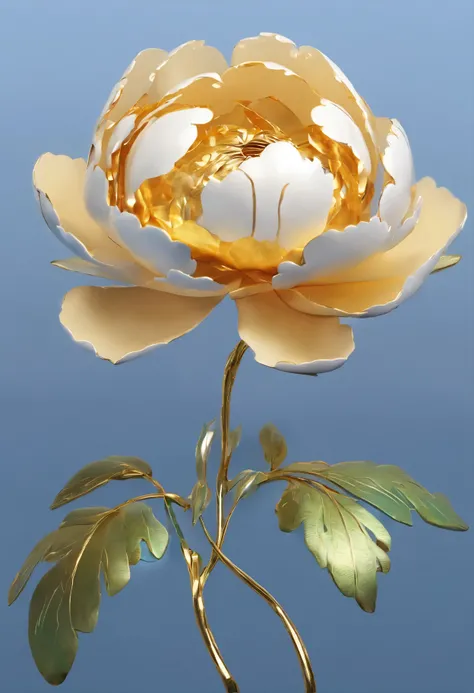 A blue peony flower，Cloisonné enamel texture，3D texture，Super Fine，photo grade。