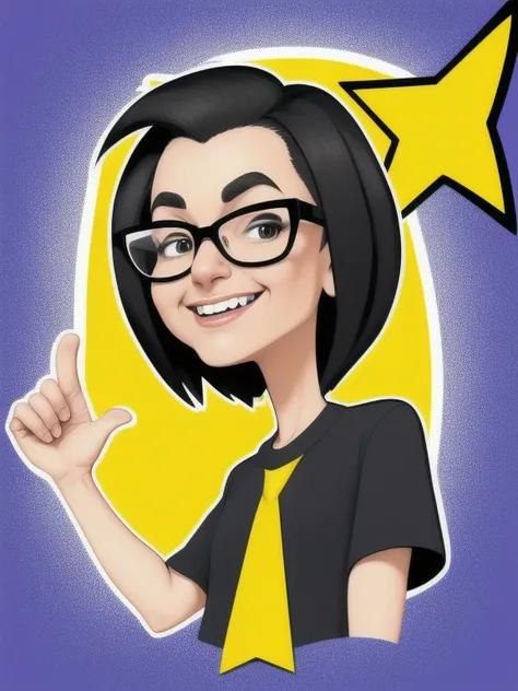 Digital drawing, 4k, cartoon woman with glasses and a black top with a yellow star, in cartoon style, caricature style, caricature!!!, caricature, caricature illustration, caricature, cartoon portrait, CARTOON ARTstyle, Caricatural , cartoon digital art, c...