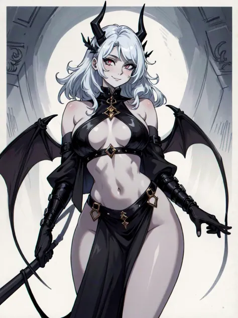 A sexy but cute and drop dead beautiful succubus with a body that could entice any man or woman, her dark brown skin and glowing eyes are her most striking features, her outfit is devilish but leaves just enough to the imagination, she has a beautiful pair...