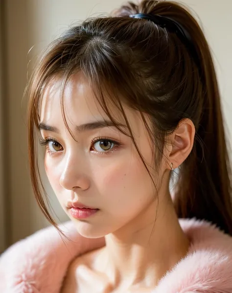 highest quality, Face Focus, Soft Light, Ultra-high resolution, (Realistic:1.4), RAW Photos,
1 Japanese girl, alone, cute, (pupil, Light in your eyes),  Beautiful face in every detail, (),(High resolution detail of human skin texture),
(Long Hair),Ponytail...