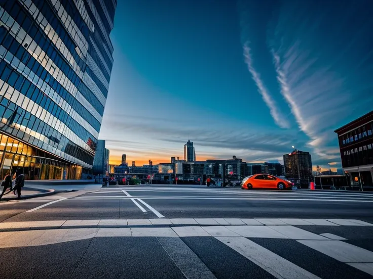 modern, public building, city centers, squares, urban landscape, cars, people, streets, reality, raw photo, (high detailed skin:...