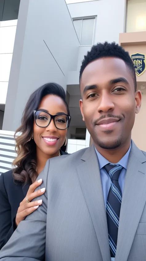 Smiling black man and woman in business attire posing for a photograph, Foto realista, Advogado, imagem de Status, Casal feliz,by Vagner Souza