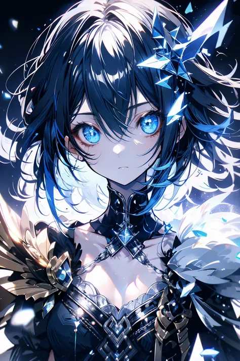 【highest quality, Tabletop】 [girl, Expressionless, sky blue eyes, Black Hair, Slender beauty,Straight Hair, short hair ,Beautiful Skin,Chest and upper body]