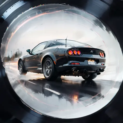 Black vinyl record, cover design, Multiple exposure, double exposure, minimalism art, vinyl cover photo of high speed car, Motion Blur, with speed-lines, action-lines, (masterpiece, best quality, Professional, perfect composition, very aesthetic, absurdres...