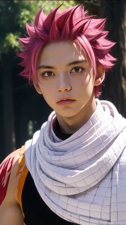 masterpiece, best quality, high quality, 1boy, solo, male focus, looking at viewer, upper body, natsu_dragneel, pink hair