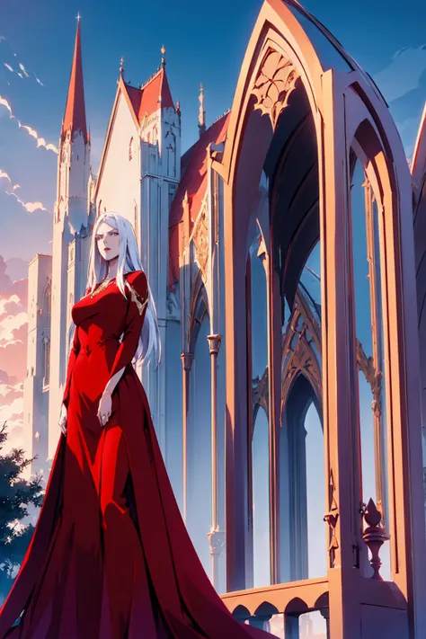 (Absurd, high quality, ultra -compared, careful with the hand) Carmilla,outside, high quality,4k, red long dress, upper body, looking at view