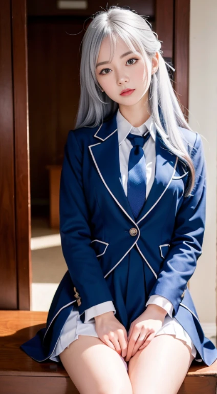 Anime Style、White skin、Gray Hair、Long Hair、Blue vein hair、Upward、Large and noticeable、Colorful gas expression、Captivating big 、feminine、High-frequency detail (((Sharpness)))、((Focus Sharp: 1.2 ) )、Pueros Face_v1: 0.7)、(8k、highest quality)、Very large chest ...