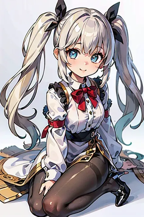 ((highest quality)), ((masterpiece)), (detailed), Anime 2D Rendering, Realistic young anime woman, Perfect Face, high school student、Cute girl、Baby Face、Slanted Eyes、blue eyes、Blonde、Twin tails with red ribbon、smile、Thighs、Outstanding style、nice buddy、glam...