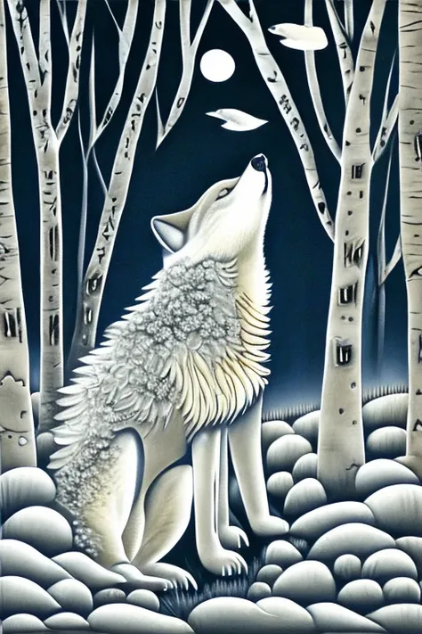 gray wolf、howling、in the forest、The moon is out