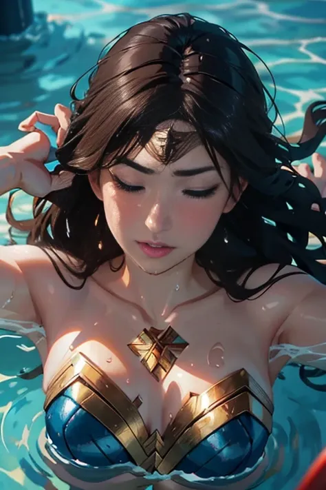 in water,perfect wonder woman costume,whole body,Having your head held down under water,Being submerged in a pool,Drowning in the pool,Face submerged in water,in waterに潜る,Submerge your face in water,inside the pool,Inside the fountain,Soaked in water,Soaki...