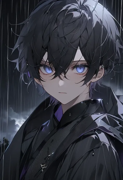 masterpiece, best quality, 1 demon boy, night , rain, detailed face, detailed eyes,japnese touch ,dark theme ,anime structure ,chracter should be a boy or man
 