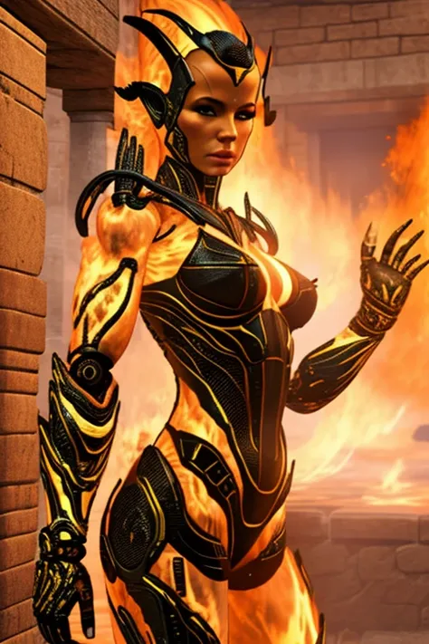 naked human bionic doll flame atronach with huge fake tits