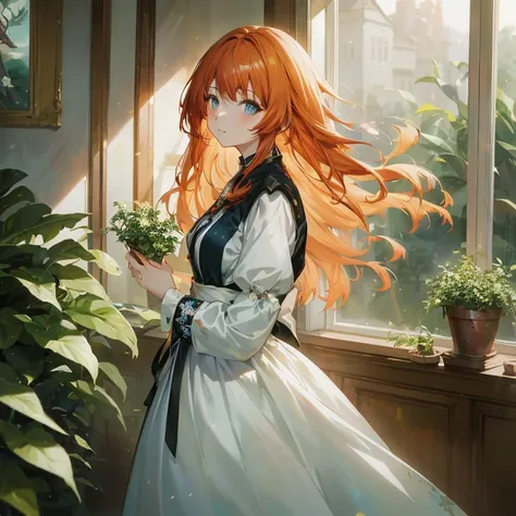 anime girl with long red hair standing in front of a window, painted in anime painter studio, guweiz on pixiv artstation, cushart krenz key art feminine, beautiful anime portrait, marin kitagawa fanart, guweiz on artstation pixiv, maiden with copper hair, ...