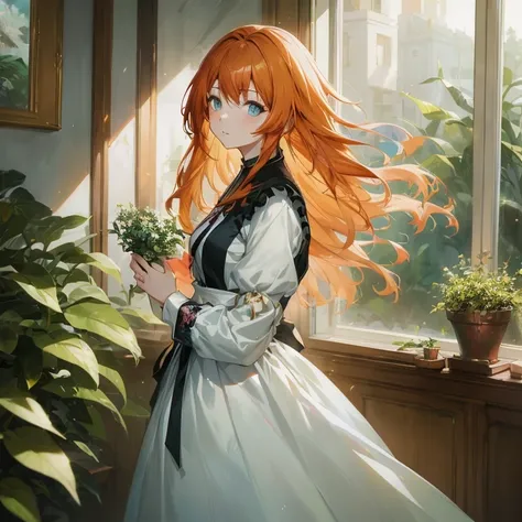 anime girl with long red hair standing in front of a window, painted in anime painter studio, guweiz on pixiv artstation, cushart krenz key art feminine, beautiful anime portrait, marin kitagawa fanart, guweiz on artstation pixiv, maiden with copper hair, ...