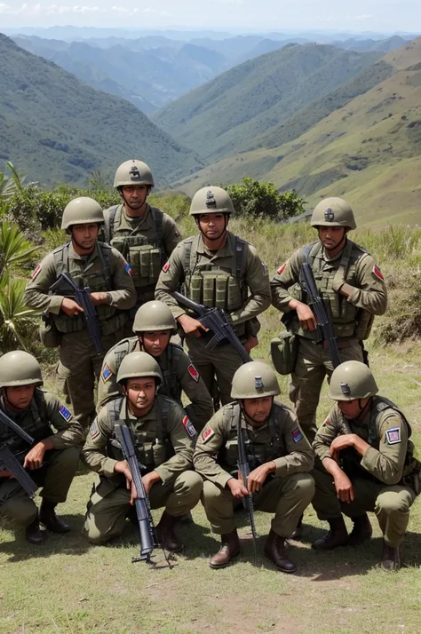 Grupo de soldados hombres colombianos en el monte 