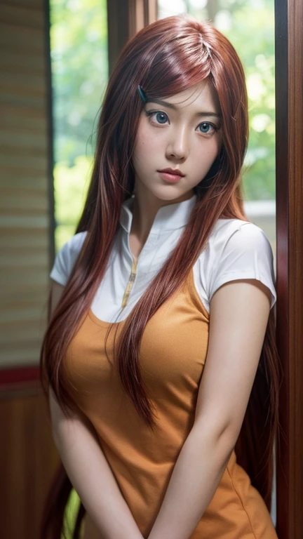 real life adaption of this character,asian teen beauty , realistic same hair, realistic outfit, realistic light, realistic shado...