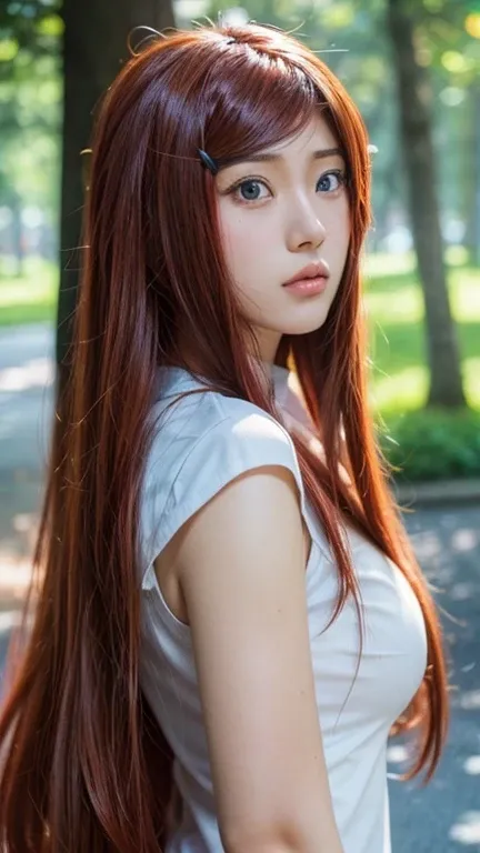 real life adaption of this character,asian teen beauty , realistic same hair, realistic outfit, realistic light, realistic shado...