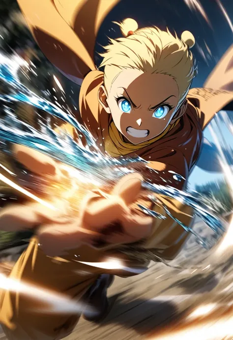 Avatar legend of Aang, create water spell, motion blur. detailed texture