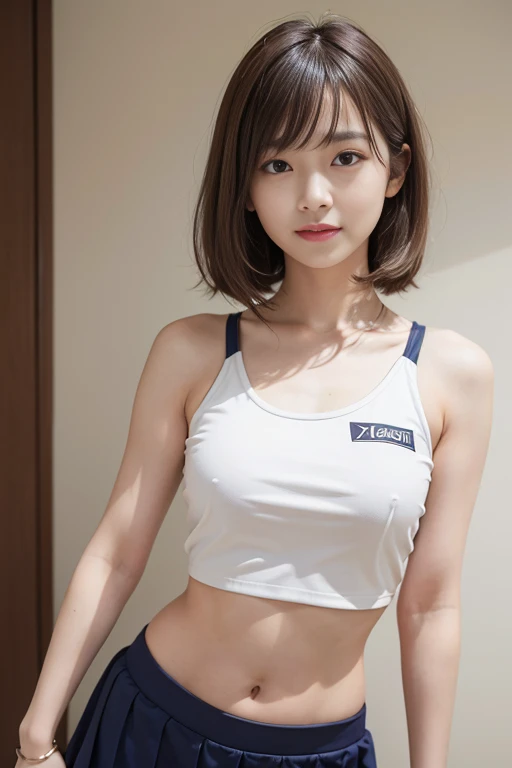 cute japanese college student、21 years old、Super detailed face、Attention to detail、double eyelid、美しいthin鼻、Sharp focus:1.2、Beautiful woman:1.4、(Chestnut Hair,Short Hair, ),（Detailed facial features）、Brunette eyes、natural bangs、White skin、 C cup breasts、high...